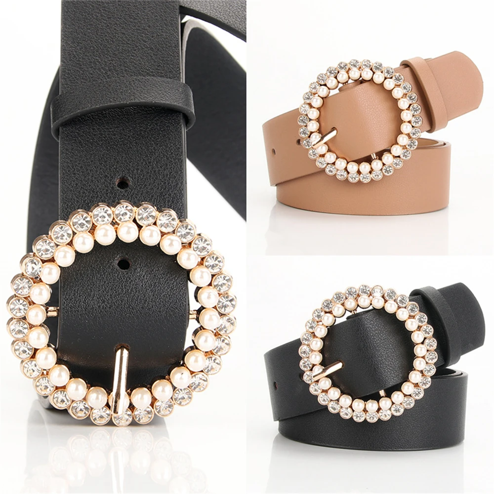 Fashion Pu Belt Pearl alloy buckle intellectual atmosphere decorative dress belt K804