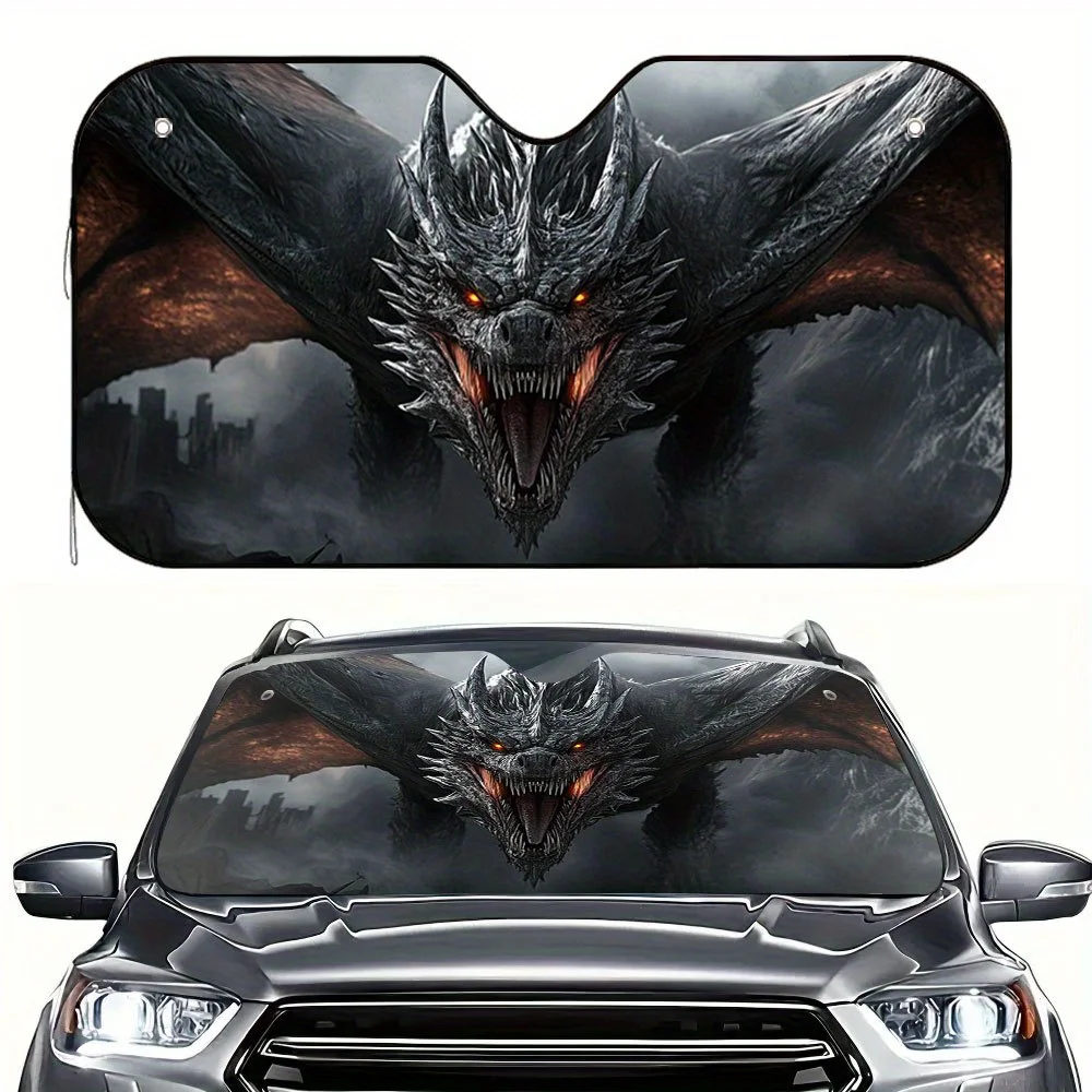

1pc 2D Flat The Roar Of The Dragon Print Car Sunshade – Foldable & Easy To Install, Keeps Your Vehicle Cool, Ideal For SUVs, Sed
