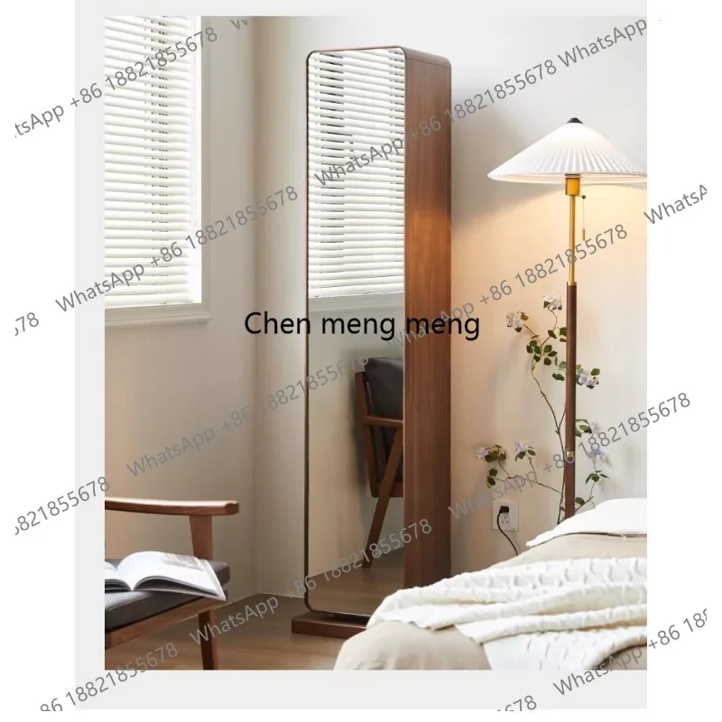 

Black walnut full-length mirror, simple solid wood rotating household multi-functional storage floor fitting mirror cabinet