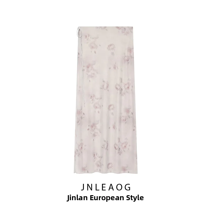 JNLEAOG Women's Comfortable Casual Midi Skirt Floral Silk Mesh Autumn New Style 50396 Standard Fit Straight Leg Polyester