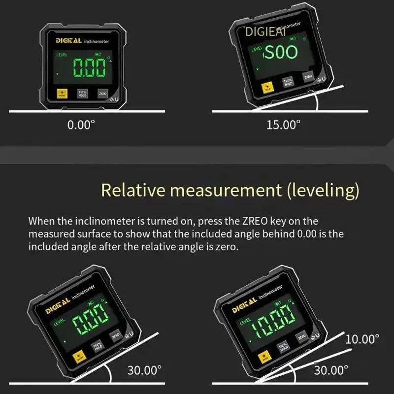 Digital Electronic Level 360° Angle Finder 4-Sided Magnetic Inclinometer Protractor Precision Level Box for Woodworking Tools