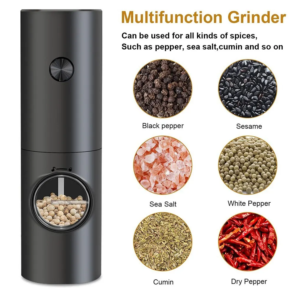 2Pcs  Salt And Pepper Grinder With Adjustable Coarseness Refillable Mill Battery Powered Kitchen Automatic Gadget