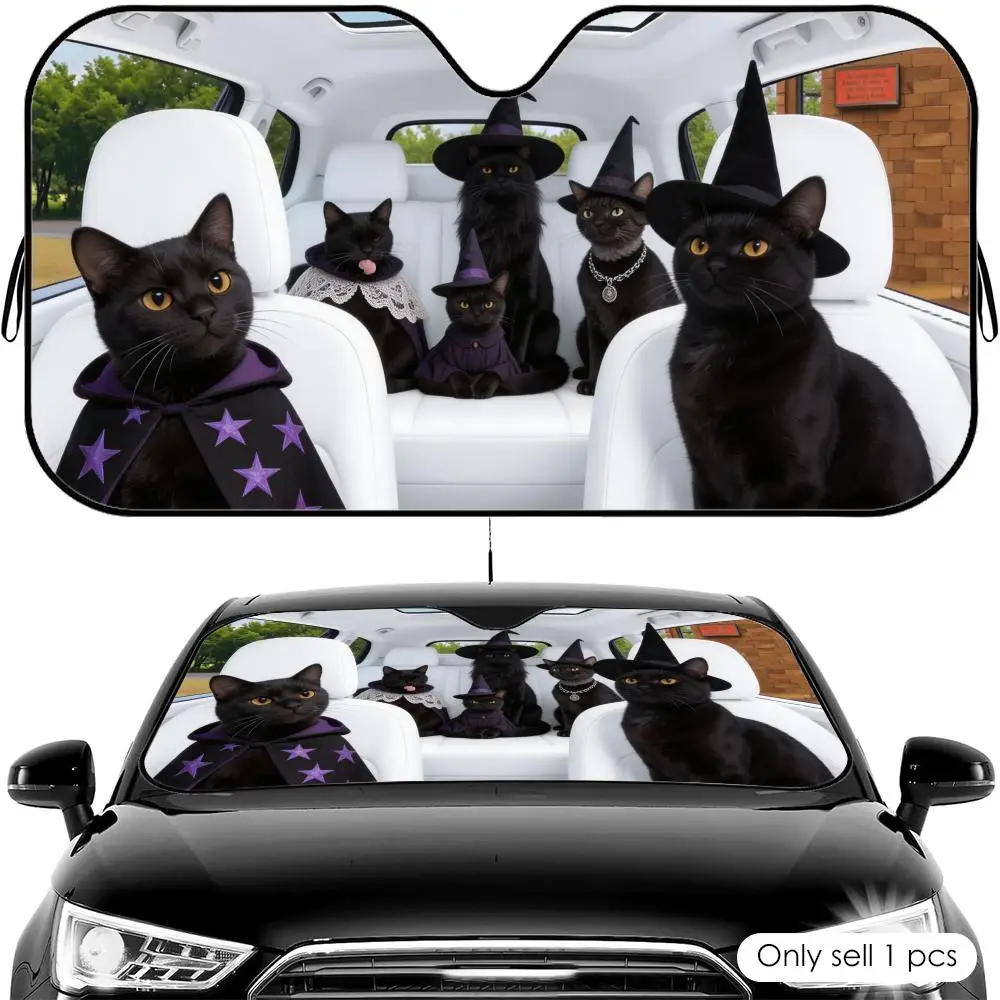 

Black Cat Witch Squad Sun Visor Reusable Aluminum Foil Car Windshield Sun Visor UV Protector Heat Insulation Cover Shade