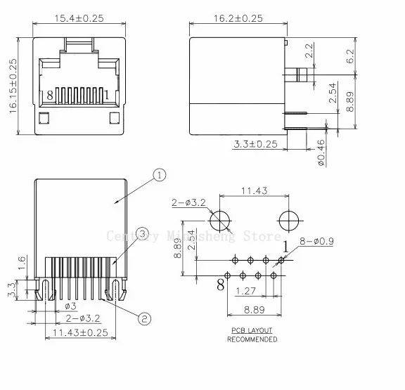 10PCS RJ45 Network Socket Female 5224 8P8C in-line vertical PCB Solder Type RJ45 180 degree full plastic 8Pin