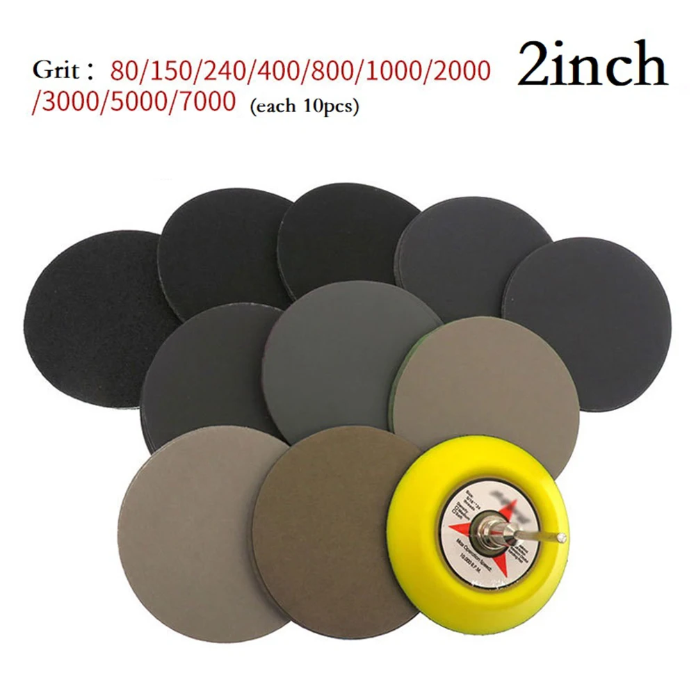 100pcs 50mm Sandpaper Set Wet Dry Sandpaper Alumina Sander Disc With Sanding Pad 80-7000 Grit Rotary Tools For Wood Metal Car