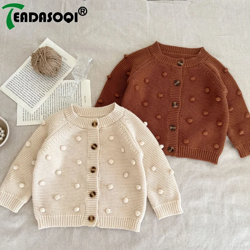 

Autumn Winter Newborn Sweater Coat Kids Baby Girls Full Sleeve Single-breasted Pompon Top Knitted Clothing Infant Toddler 0-3Y