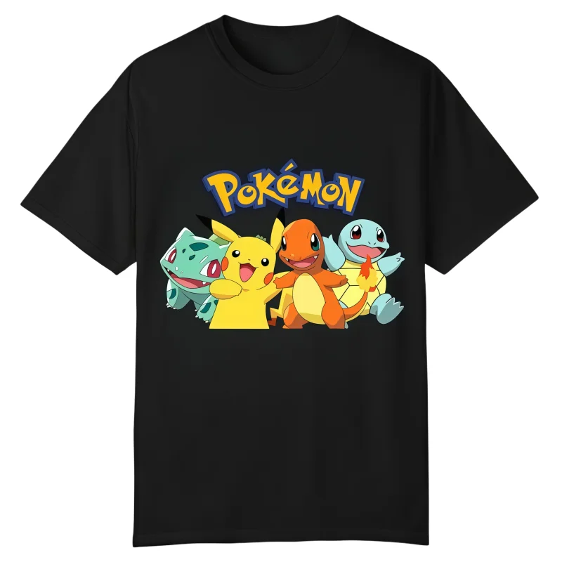 

Cotton T-shirts featuring Pokemon characters like Pikachu, Bulbasaur, Charmander, and Squirtle are a new streetwear summer 2026.