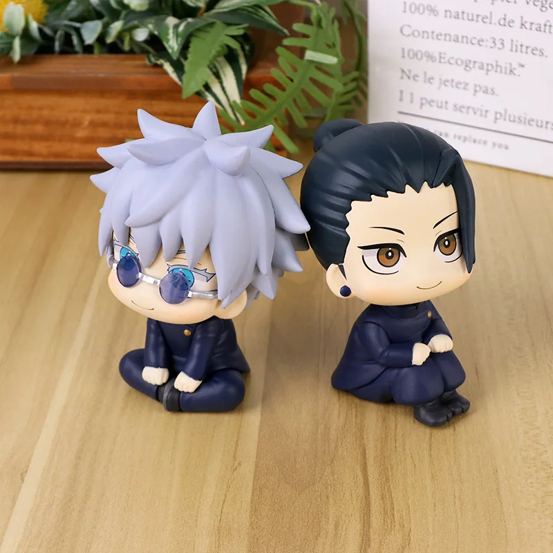 หุ่นฟิกเกอร์อนิเมะน่ารัก Jujutsu Kaisen Satoru gojo เวอร์ชั่น Q ตุ๊กตารุ่น10ซม. PVC ของเล่นเครื่องประดับโต๊ะของขวัญ