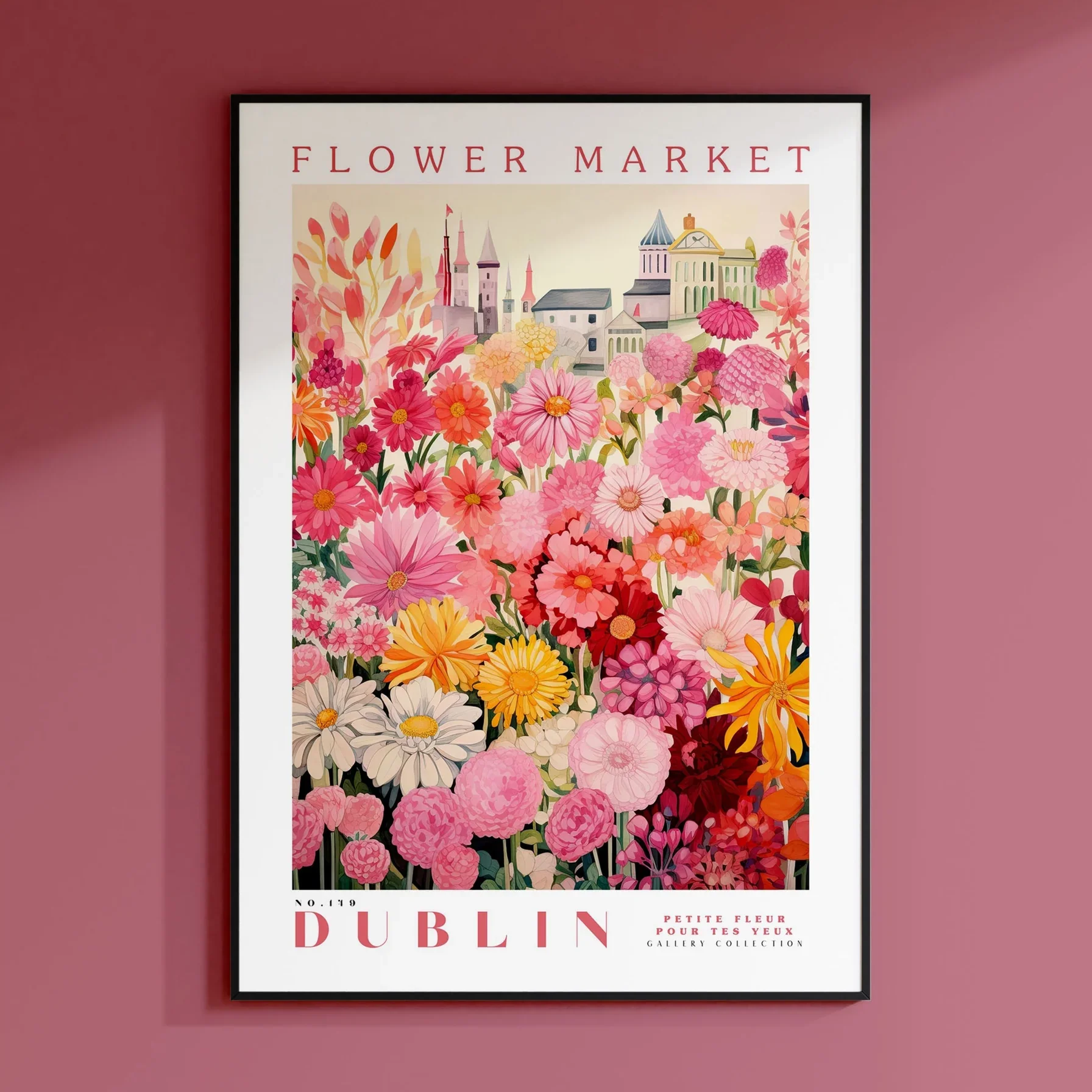 Póster del mercado de flores de Dublín, arte de viaje de Dublín, cartel moderno grande, arte de pared botánico, arte de pared verde, arte de pared de moda, floral