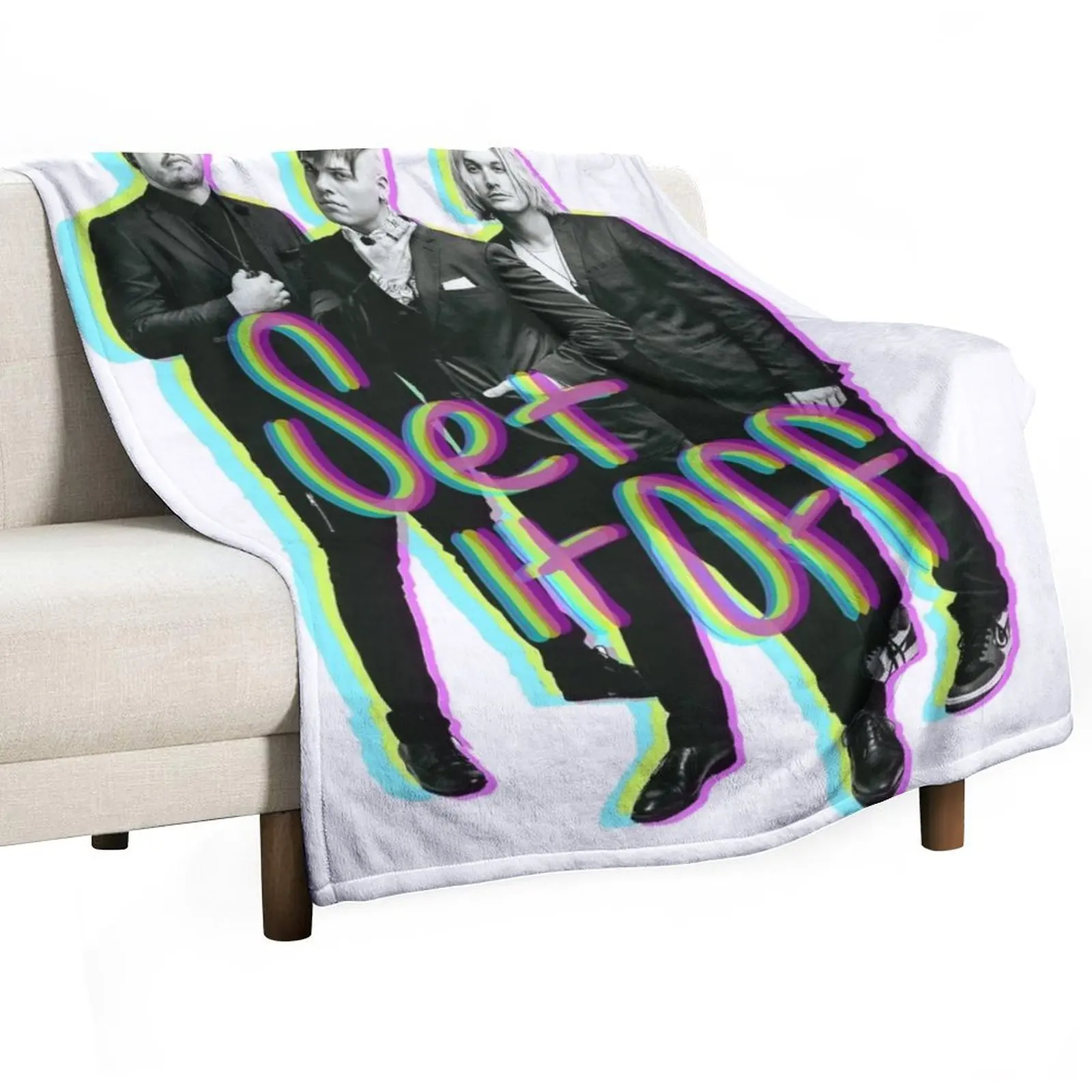 Set it off band group photo GLITCH effect with text Throw Blanket anime Sleeping Bag Quilt Tourist Blankets