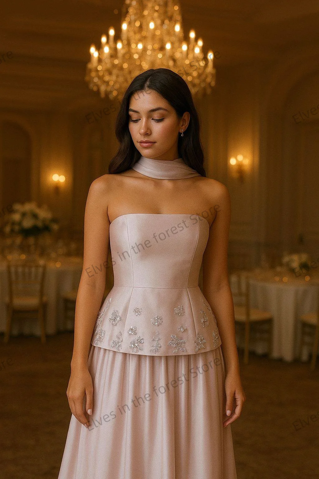 فساتين سهرة أنيقة بلون الشمبانيا على شكل حرف A فساتين حفلات على شكل قلب مخصصة أنيقة مزينة بالدانتيل فساتين زفاف شيفون