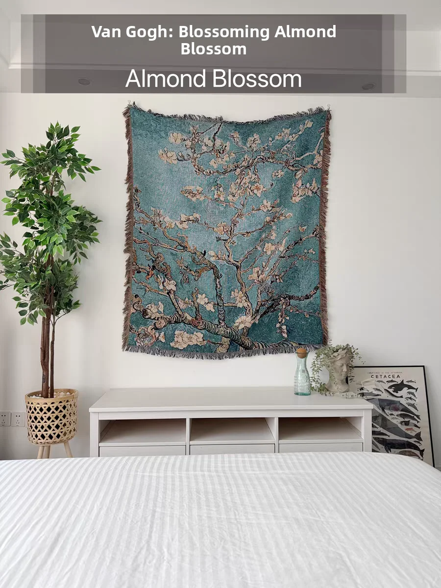 

Декоративный плед-гобелен с картиной Винсента Ван Гога «Цветение миндаля», прямоугольный, хлопковый, в европейском стиле, для дивана, домашний текстиль