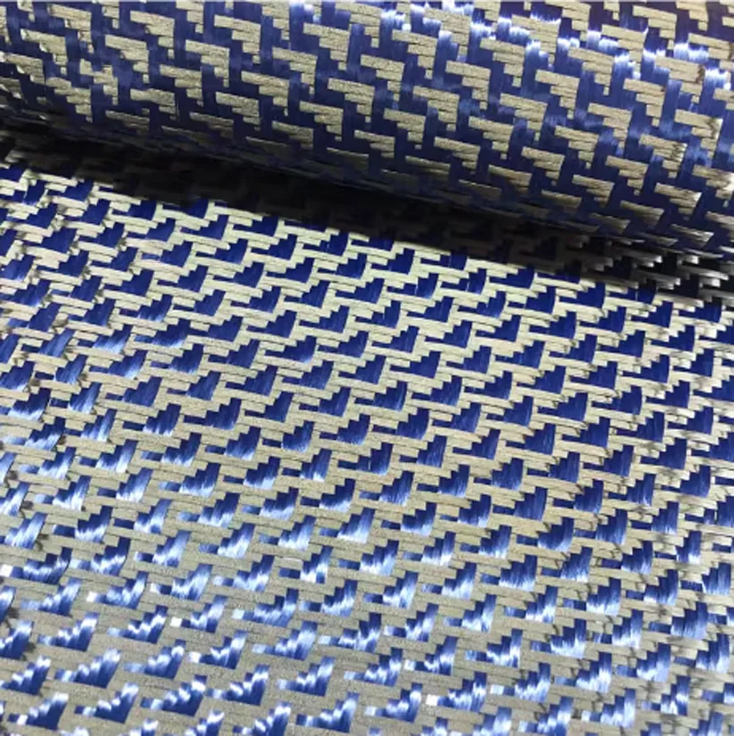 Kafu Kevlar Carbon Blue Aramid Fiber Blended Woven Fabric Aircraft Jacquard Pattern Parts Modified DIY Surface Decorative Fabric