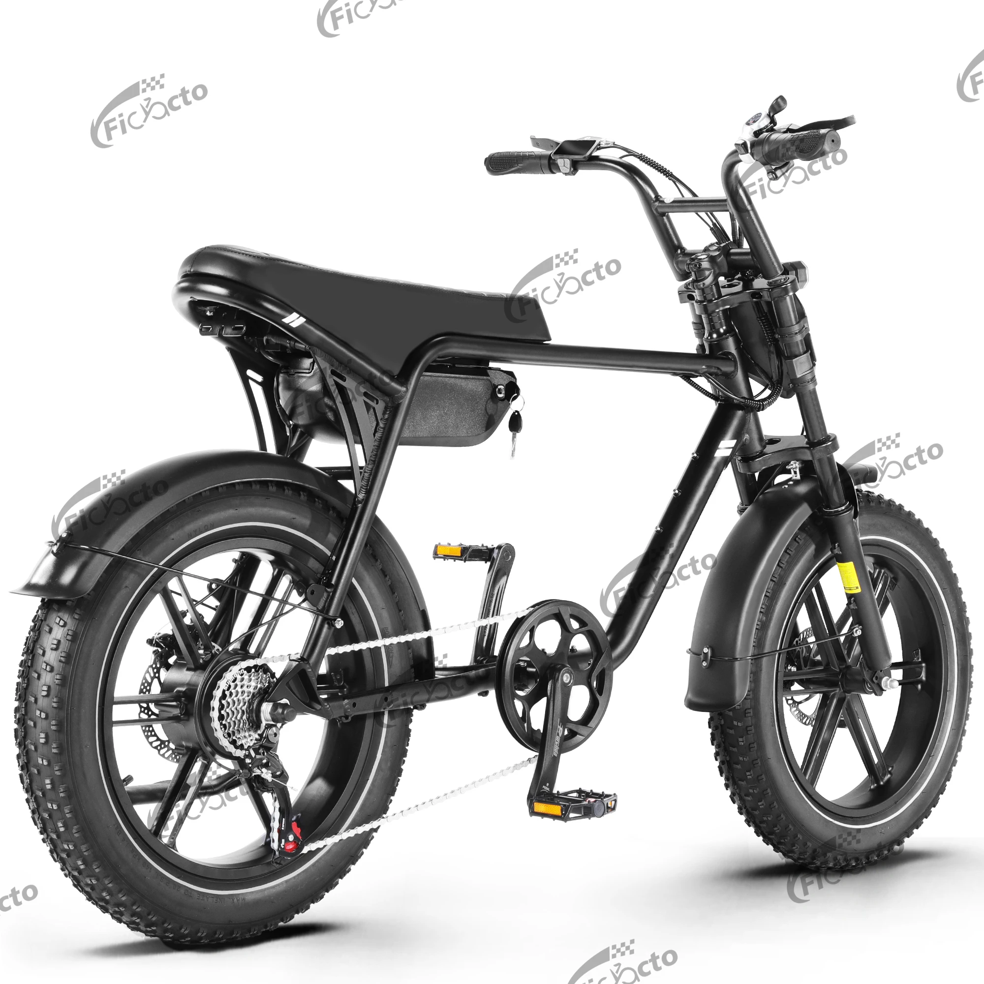 Bicicleta eléctrica de 48 V y 18 Ah, modelo EBIKE, con ruedas de 20 pulgadas, 7 velocidades, para uso en montaña, con neumáticos anchos 4.0, pantalla LCD, horquilla delantera con suspensión y sistema de frenos.