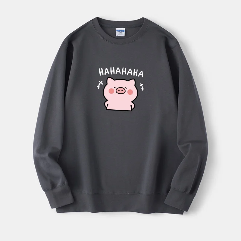 

Cute Little Pig Patterned Loose Fit Hoodie round Ne Street Sle Long Sve Cotton Polyester Blend ex Couples Sweater