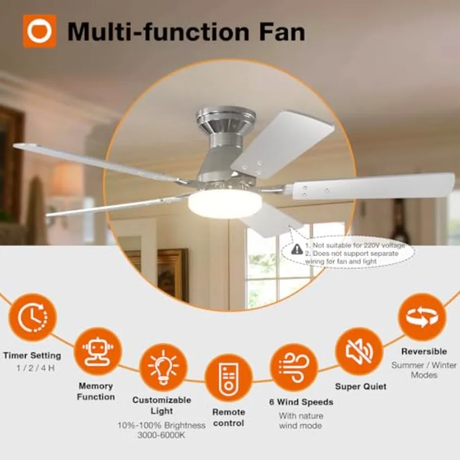 2 Pack 48 inch Nickel Ceiling Fans with Lights for Bedroom, Farmhouse, Indoor/Outdoor Use: Reversible, 3CCT, Dimmable, Noiseles