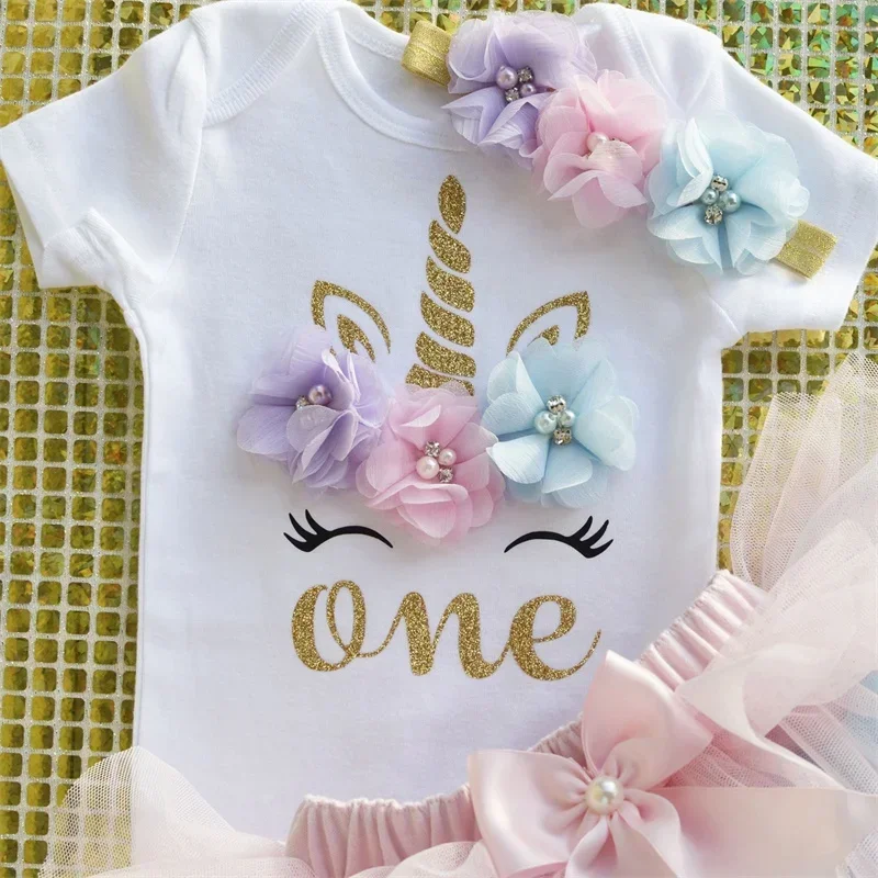 It\'s My 1st Birthday Baby Girls Rainbow Unicorn Outfit Cake Smash Outfit Birthday Party Shirt Tutu + Baby Bodysuits Dress Set