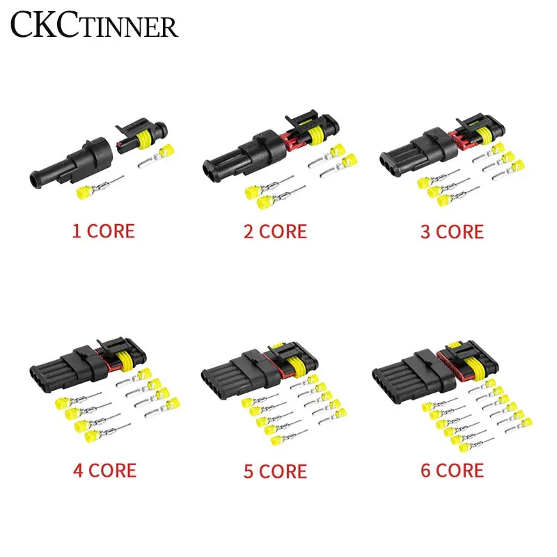 5 sets Kit 1P 2, P 3P 4P 5, P 6P AMP 1.5 male and female plug automotive waterproof connectors xenon lamp car connector