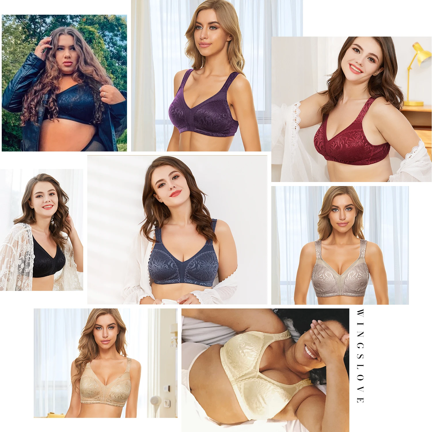 WingLove-sutiãs sem acolchoamento para mulheres, lingerie minimizadora, cobertura total, ombro fora, roupa interior confortável, push up sem fio,