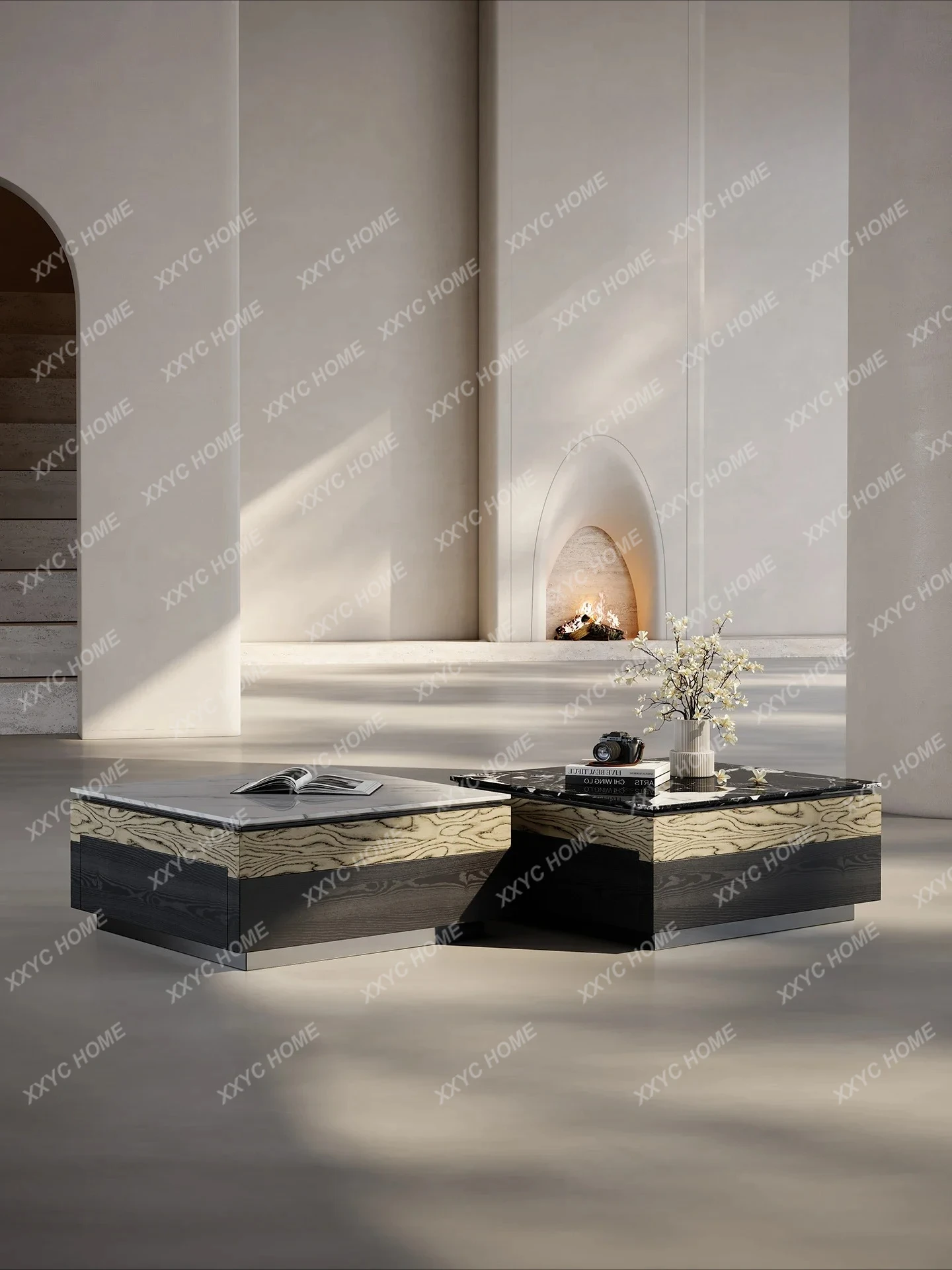 X-S Luxury Stone Square Coffee Table Combination Living Room Home High-end Italian Minimalist High-end Coffee Table HG