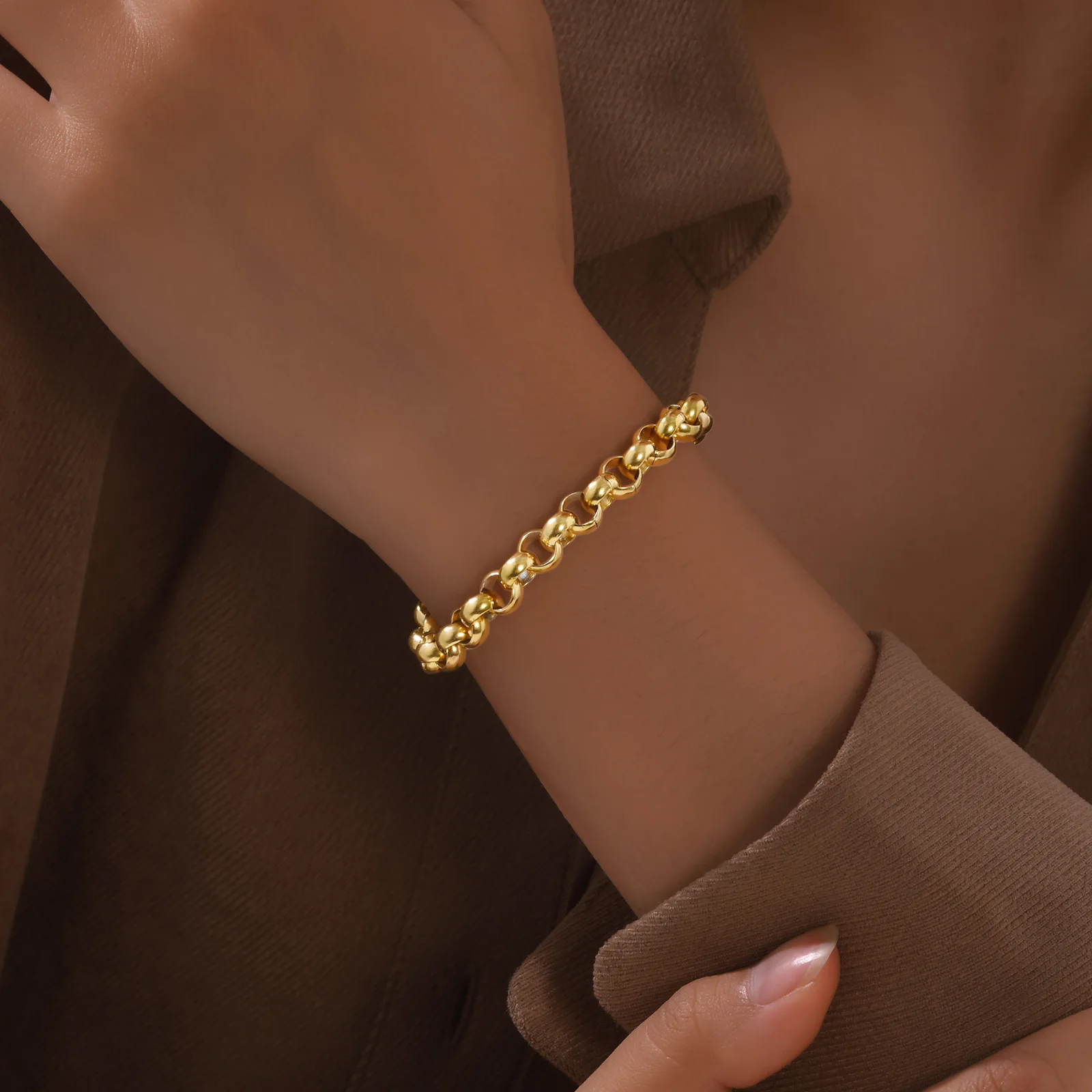 Vnox Stainless Steel Belcher Rolo Bracelet, Simple Women Metal Link Chain Wristband, T Bar Toggle Clasp fit 18cm Wrist