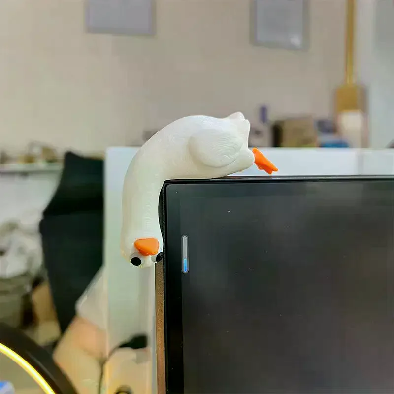 Cute 3D Printed Goose Figurine Lovely Monitor Topper Decor Adorable Desktop Ornament for Home Office Small Room Decor