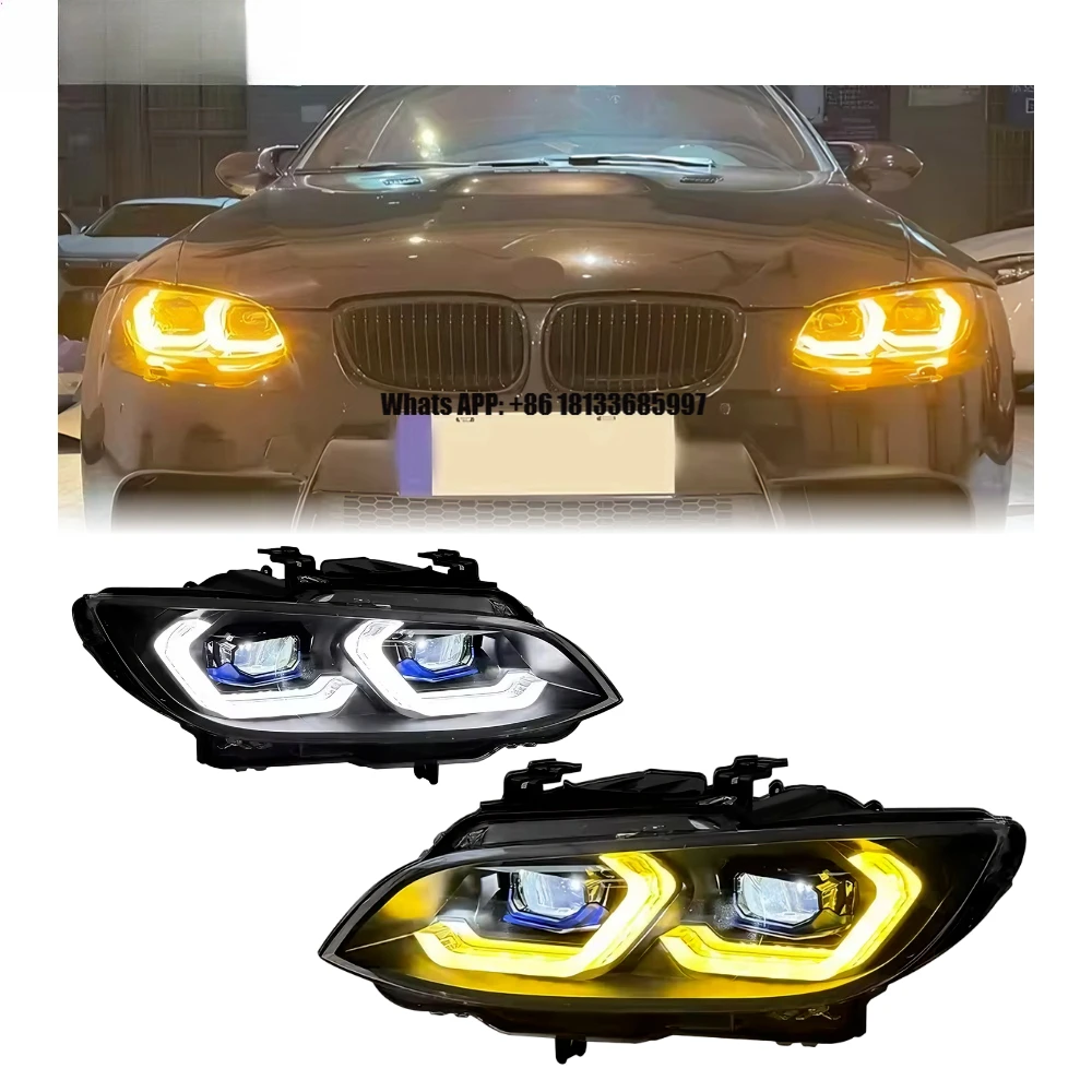 HETOP E92 Headlights 2011-2013 3 Series Dual Color Version Yellow and White Lamp Ikon Upgrade LED DRL r Lens Style for BMW