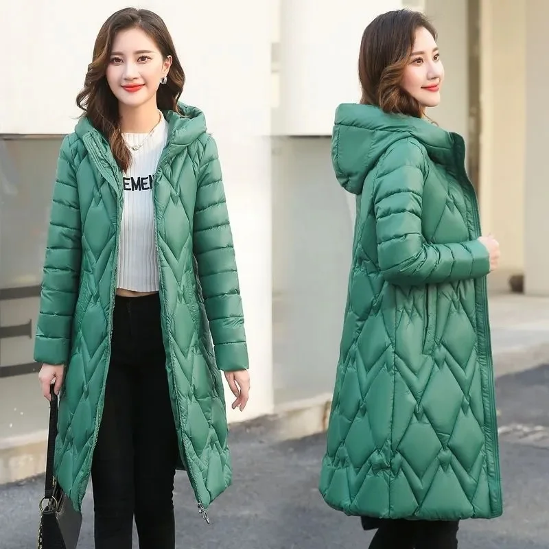 Middle-aged Mother 2024 Winter Women Hooded Parkas Coat Female Loose Padded Cotton Thicken Warm Puffer Jackets Long Outwear