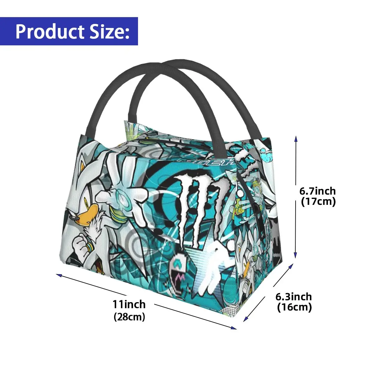 Silver The Hedgehog Sonic The Hedgehog Insulated Lunch Bag for Women Kids Leakproof Food Boxes Thermal Lunch Box Tote