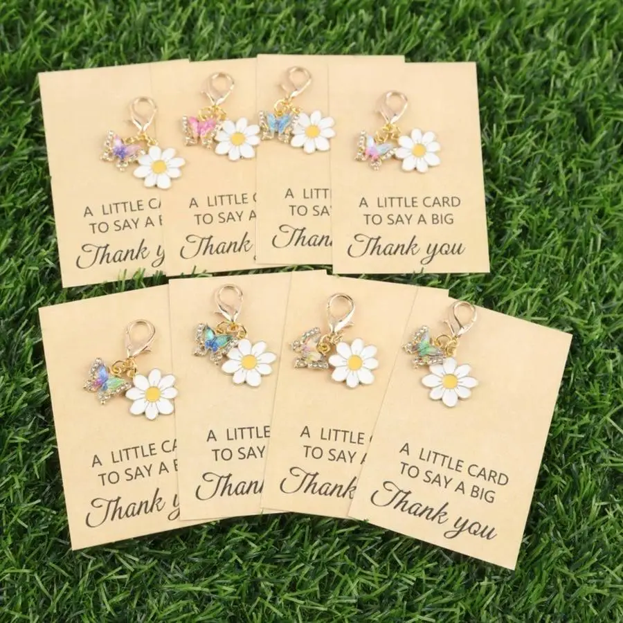 1/5/10/20/50/100pcs Cute Enamel Butterfly with White Daisy Keychain Set, Featuring a 
