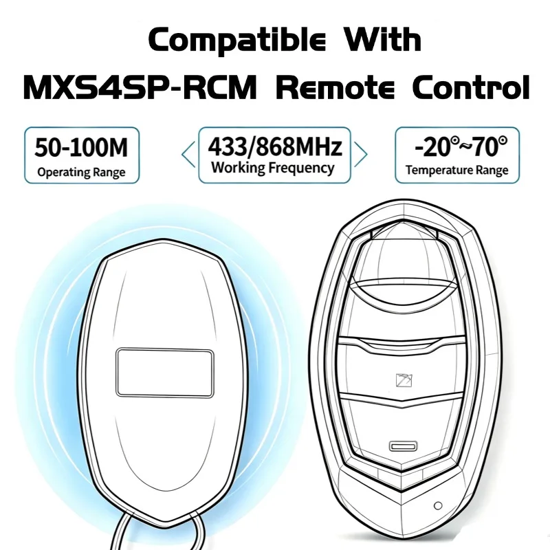 Compatible With MXS4SP‑RCM MX1/MX2/MX3/MX4/MX6 433MHz 868MHz Rolling Code Garage Door Opener Wireless Remote Control