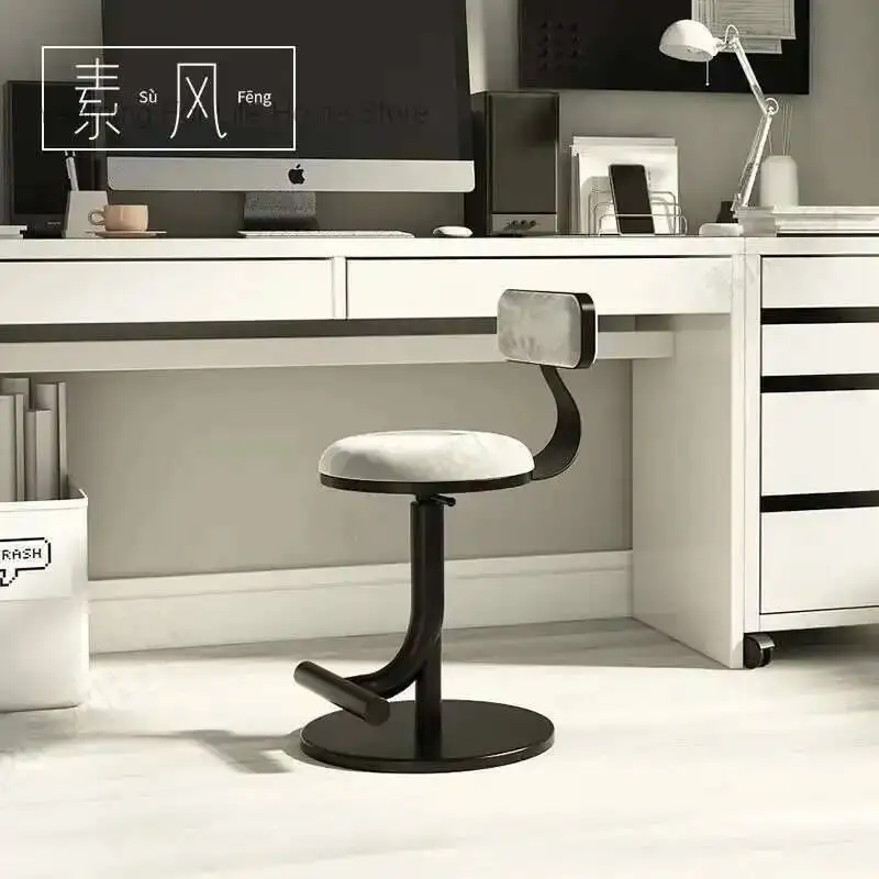 

Round Light Rotating Small Luxury Nail Art Stool Lift Chair for Home Use Nordic Backrest Dressing Table Makeup Artist Chair