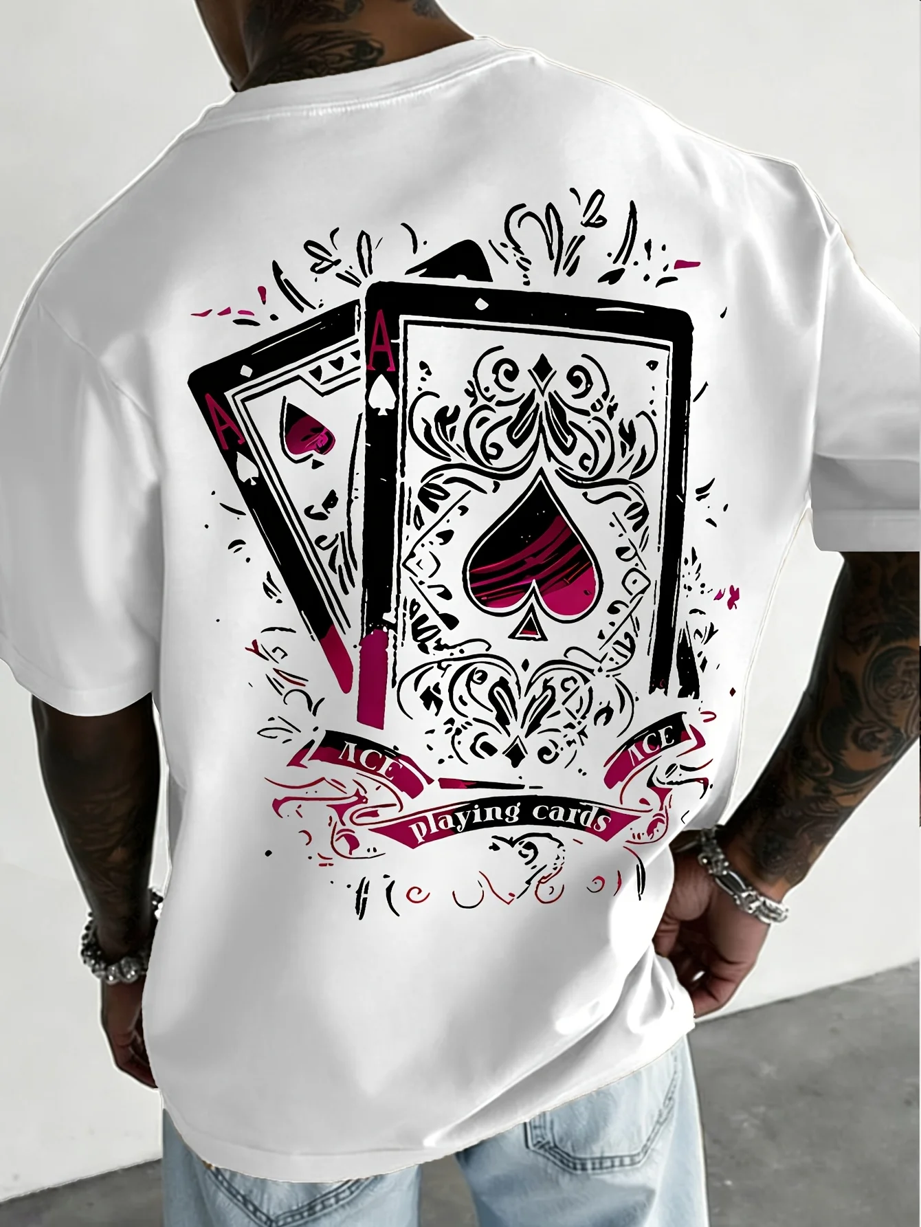 100% Cotton Men's Loose T-Shirt Breathable Casual Fashion French Bulldog Pattern Printed Short Sleeved Round Neck Top