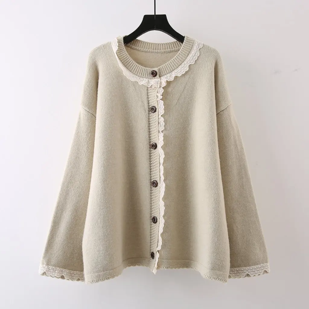 

plus Size Loose Knitted Sweater Cardigan Women's Retro Mori Style Chic Temperament Early Autumn Lace Coat