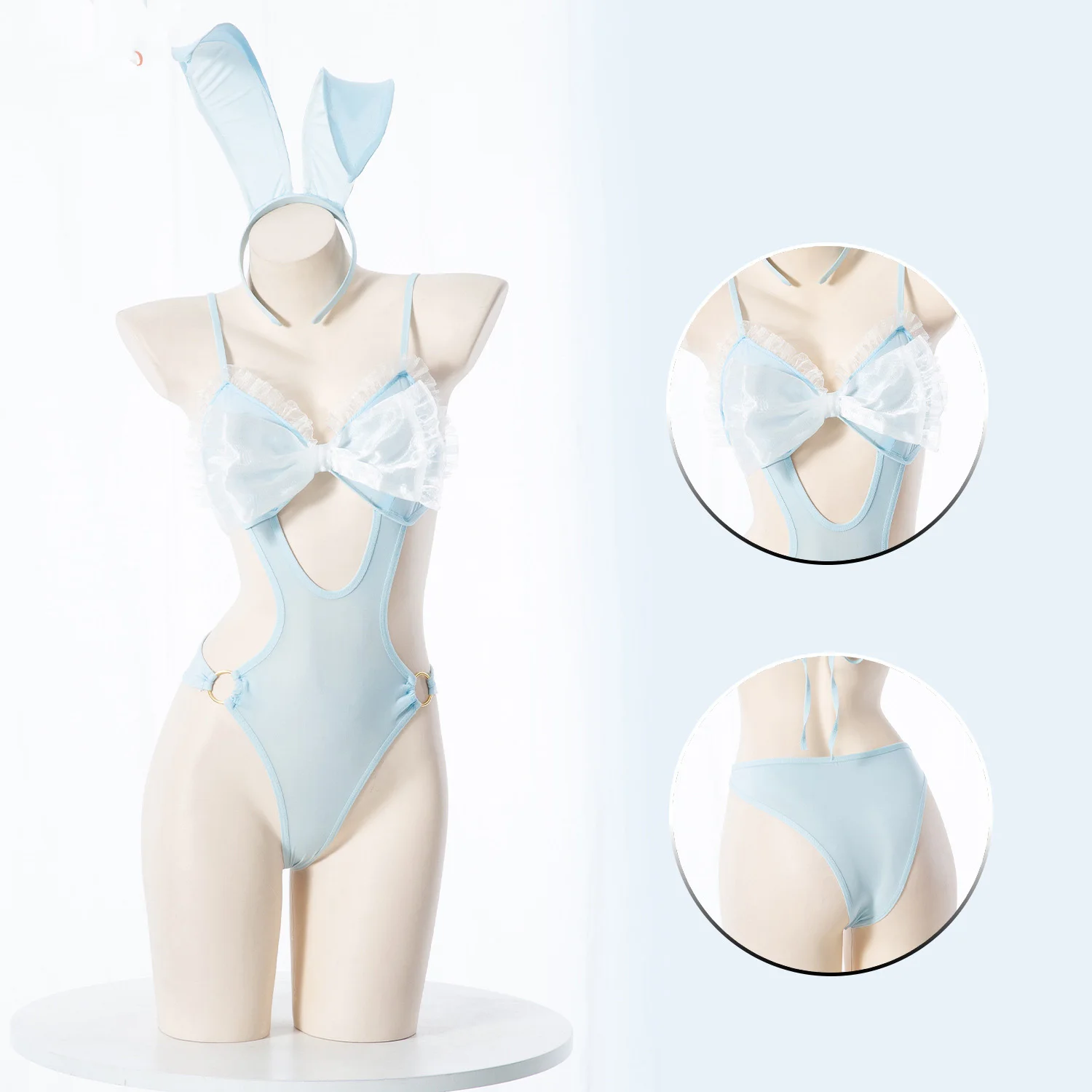 Anime Sexy Bunny Girl Light Uniform Sweet Bow Bodysuit Headband Ears Jumpsuits Game Party Club Role Play Costume Backless Outfit