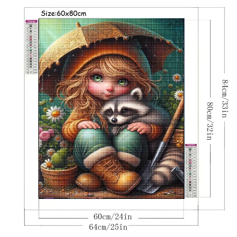 Raccoon and Girl DIY Diamond Painting Girl And Dog New 2024 Cross Stitch Mosaic Diamond Embroidery Sale For Home Decor