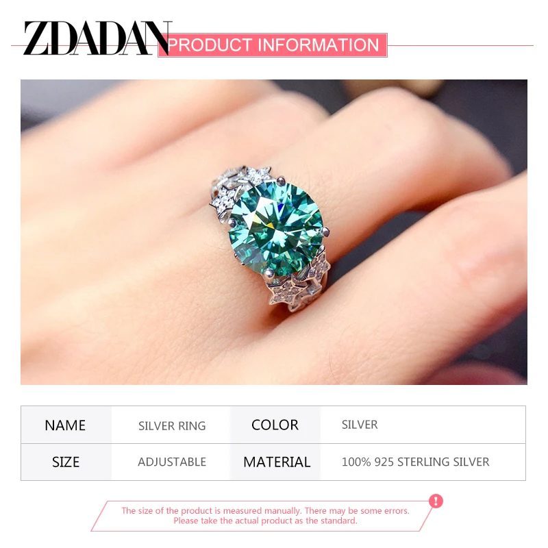 ZDADAN 925 Sterling Silver Gemstone Ring For Women Fashion Wedding Jewelry