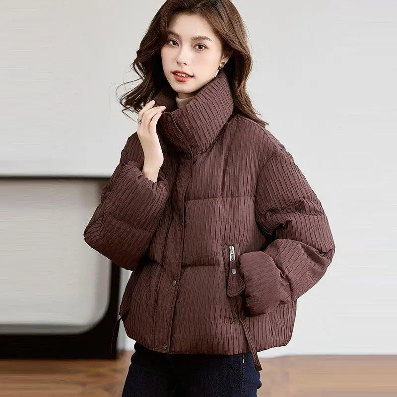 

Caramel ort down Jaet Du Feather Loose Thiened Stand Collar Women's Winter New Sle Commute Simple White Du down