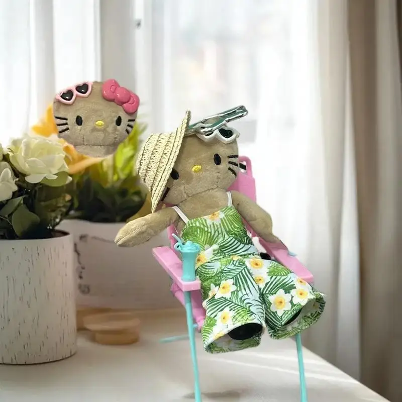 Sanrio Hello Kitty schattig strandvakantie stijl tas decoratie pluche pop knuffel langbenige sleutelhanger hanger meisje cadeau