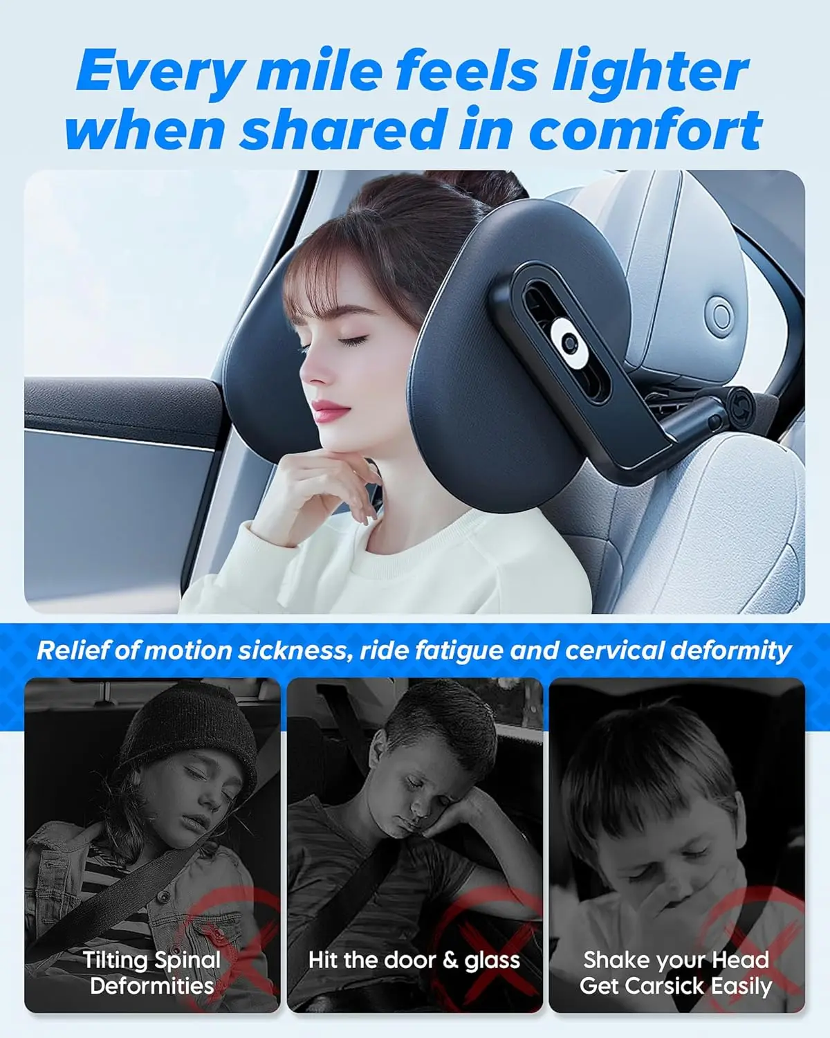 Oreiller pour appui-tête de voiture, mise à niveau 2025 360 °   Appui-tête de voyage rotatif, liaison à 3 points réglable, mousse à mémoire de forme épaisse et respirante
