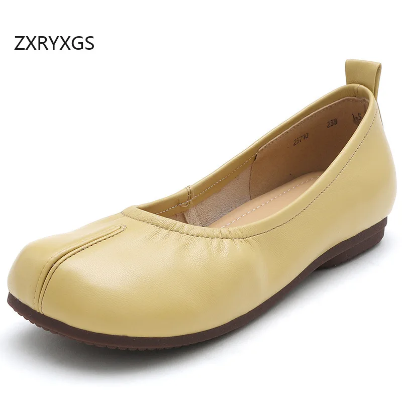 

ZXRYXGS женские туфли премиум-класса из воловьей кожи с квадратным носком на плоской подошве, большой размер, 2023, удобная удобная рабочая обувь для банкета и вождения Tide