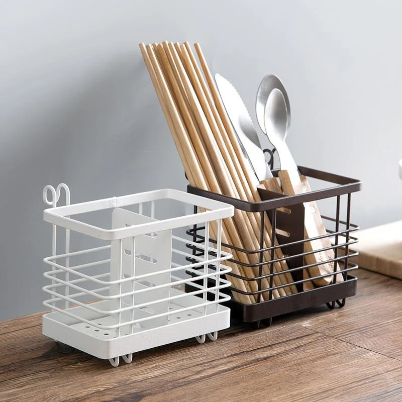 

Creative Double Grid Iron Art Chopsticks Holder Drainage Kitchen Spoon Storage Box Chopsticks Cage Home Kitchen Utensil Organ...