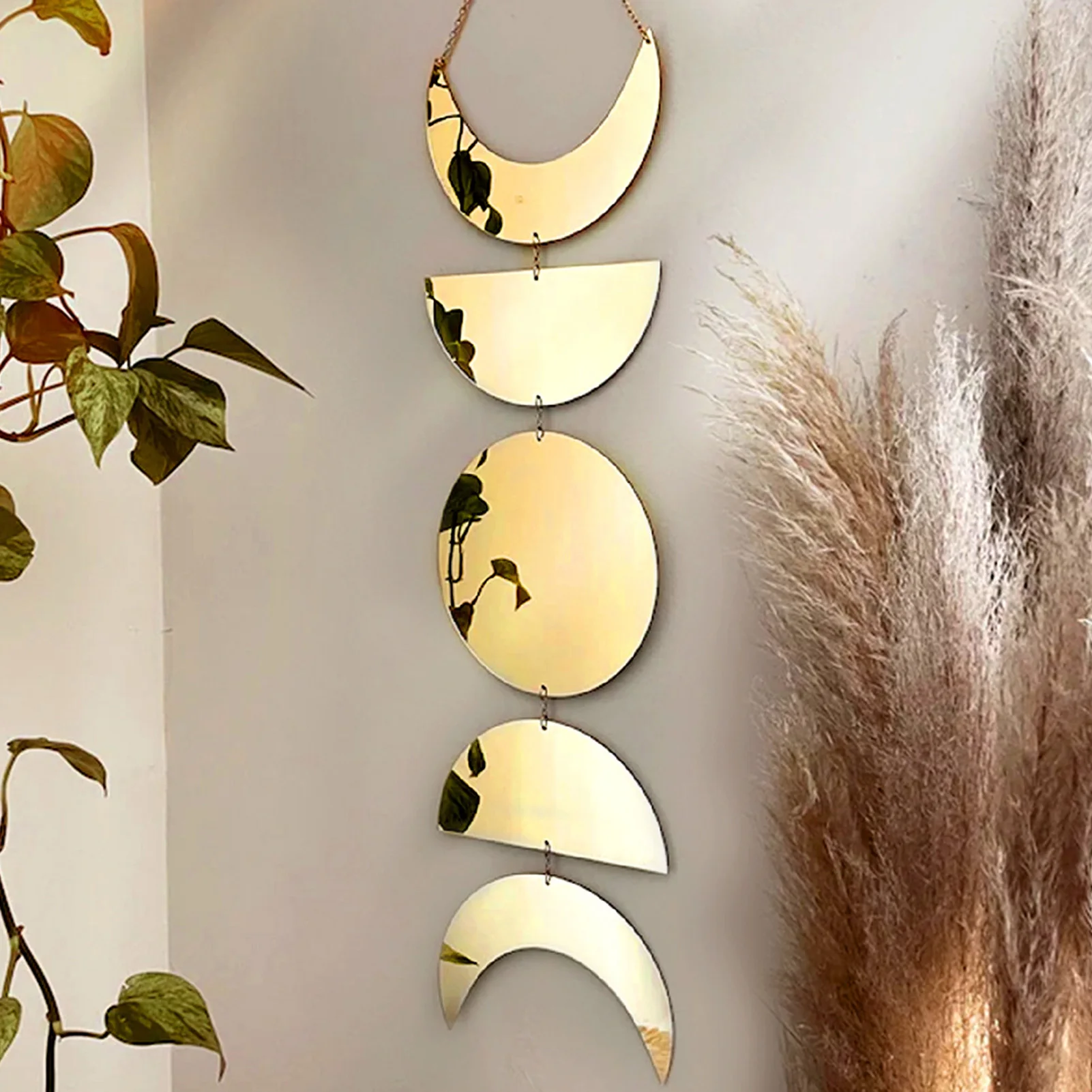 New Decorative Moon Phase Wall Mirrors Room Decor Modern Simple Decoration Hanging Mirrors Sun Moon Boho Home Decor Pendant