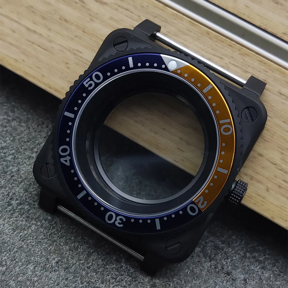 

42mm Square Black Watch Case For NH34 NH35 NH36 Movement Sapphire Glass 316L Steel Waterproof Back Cover