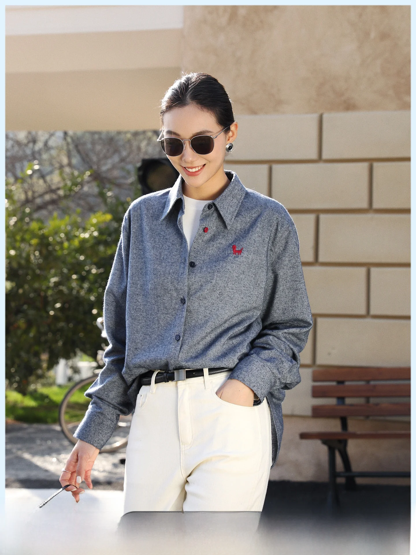 

Spring 2026 Casual Loose Fit Embroidered Cotton Linen Blend irt Thin Sle Turn-down Collar Women's Comfortable Breathable Top