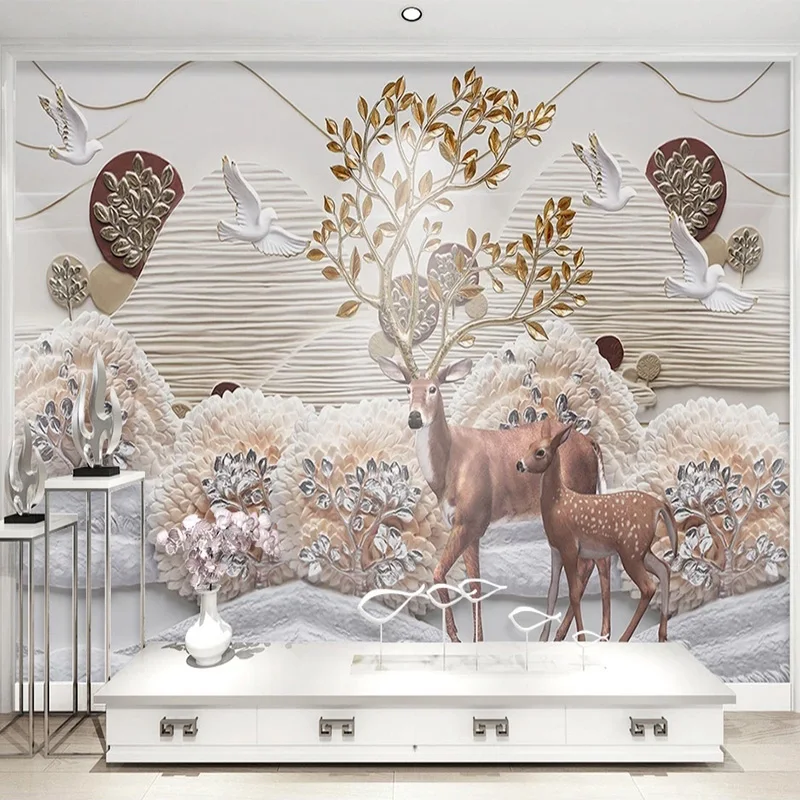 Custom Photo Wallpaper 3D Stereo Forest Elk Murals Living Room TV Sofa Home Decor Creative Wall Painting European Style Frescoes