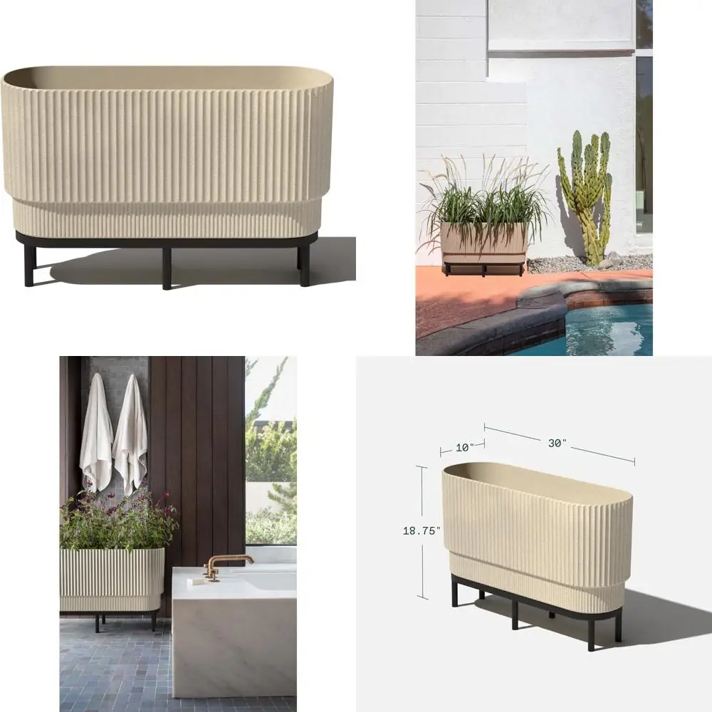 

Raised Long Planter for Indoor and Outdoor Use | Plastic and Stone Material with Wooden Stand | Modern Patio Decorative Accessor