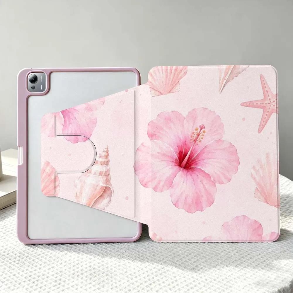 Simple Flower Seashell Conch For Xiaomi Mi Redmi Poco Pad 8 7 7S 6 6S 5 SE Pro Ultra 360° Rotation Stylus Storage Tablet Case