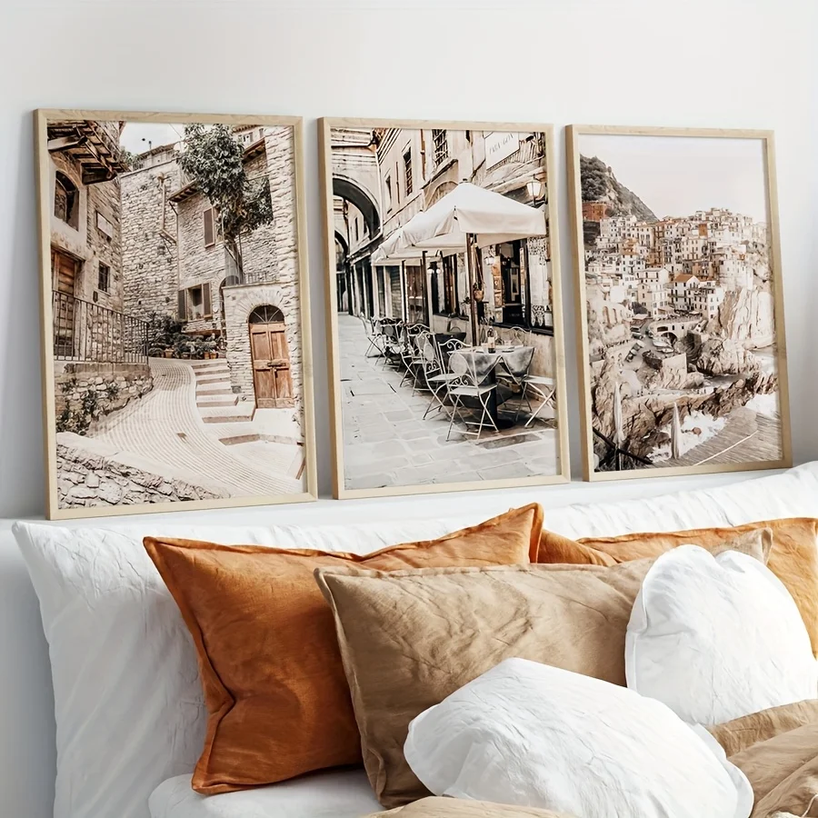 3PCS frameless decorative art print,Italian Travel Poster Frameless Canvas Art Prints of Florence Tuscany Italian Countryside Sc