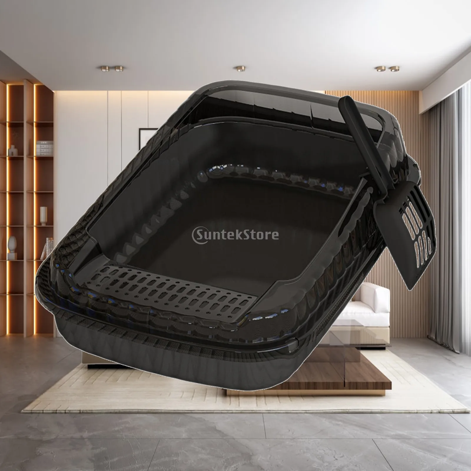 Cat Litter Tray Semi Enclosed PP Material Spacious Detachable Toilet Box Open Top for Small Cats